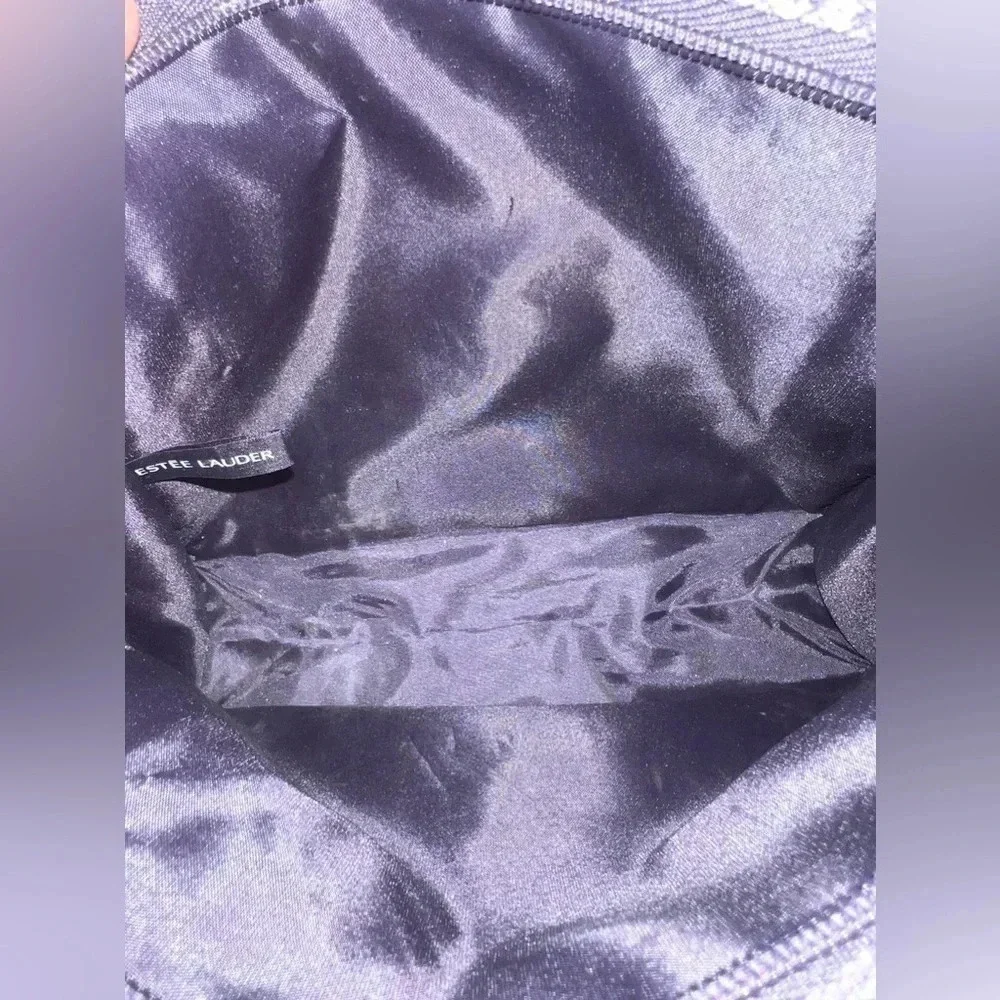 Estee Lauder Cosmetic Makeup Bag Zipper Pouch Travel Purple Snakeskin.